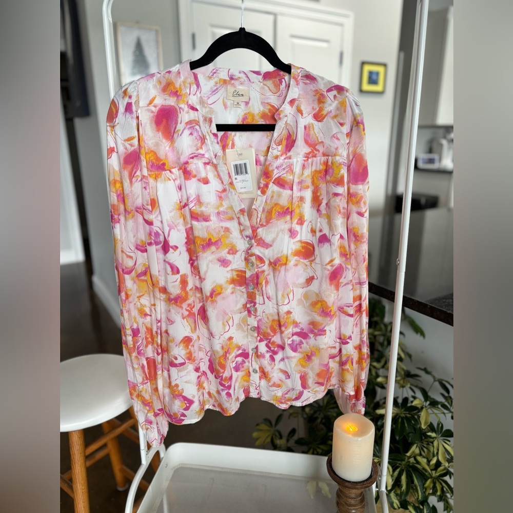 NWT Elan watercolors peasant blouse